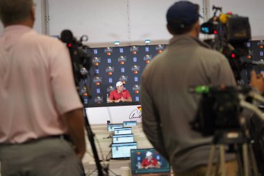 Arnold Palmer 2019 kazananı Francesco Molinari ile 3 Mart 2020 Salı günü Orlando, Florida 'daki Bay Hill' de basın toplantısı düzenledi. Fotoğraf: Marty Jean-Louis