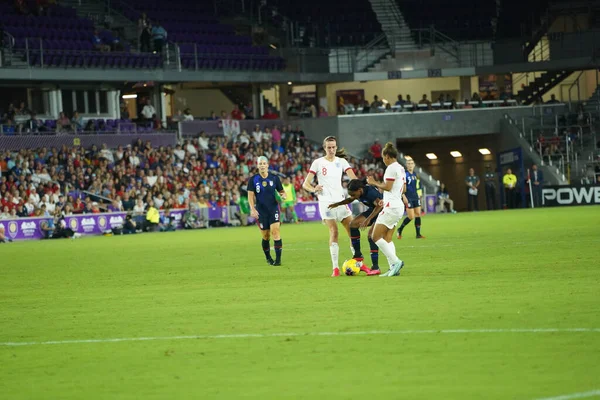 Eua Inglaterra Match Durante Copa Shebelieves 2020 Estádio Exploria Orlando — Fotografia de Stock