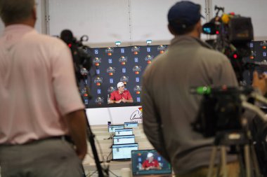 Arnold Palmer 2019 kazananı Francesco Molinari ile 3 Mart 2020 Salı günü Orlando, Florida 'daki Bay Hill' de basın toplantısı düzenledi. Fotoğraf: Marty Jean-Louis