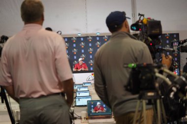 Arnold Palmer 2019 kazananı Francesco Molinari ile 3 Mart 2020 Salı günü Orlando, Florida 'daki Bay Hill' de basın toplantısı düzenledi. Fotoğraf: Marty Jean-Louis