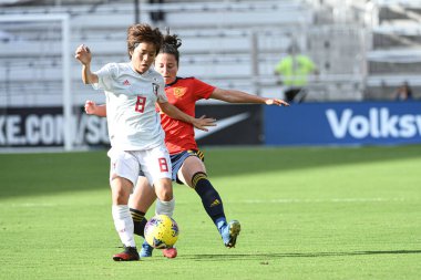 Japon Mana Iwabuchi # 8, 5 Mart 2020 tarihinde Orlando Florida 'daki Exploria Stadyumu' nda düzenlenen 2020 SheBelieves Kupası 'nda koşuyor. Fotoğraf: Marty Jean-Louis