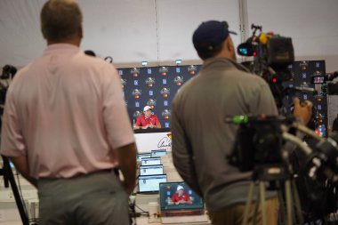 Arnold Palmer 2019 kazananı Francesco Molinari ile 3 Mart 2020 Salı günü Orlando, Florida 'daki Bay Hill' de basın toplantısı düzenledi. Fotoğraf: Marty Jean-Louis