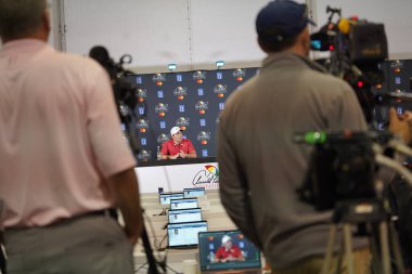 Arnold Palmer 2019 kazananı Francesco Molinari ile 3 Mart 2020 Salı günü Orlando, Florida 'daki Bay Hill' de basın toplantısı düzenledi. Fotoğraf: Marty Jean-Louis