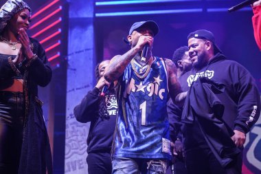 Emmanuel Hudson, Nick Cannon 'ın 5 Mart 2020' de Orlando Florida 'daki Amway Center' da düzenlediği MTV Wild n Out Tour sırasında. Fotoğraf: Marty Jean-Louis