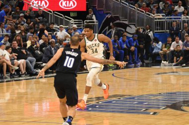 Orlando Magic, 19 Ocak 2019 Cumartesi günü Orlando Florida 'daki Amway Arena' da Milwaukee Doları 'na ev sahipliği yapıyor. Fotoğraf: Marty Jean-Louis