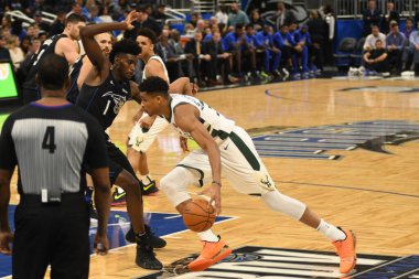 Orlando Magic, 19 Ocak 2019 Cumartesi günü Orlando Florida 'daki Amway Arena' da Milwaukee Doları 'na ev sahipliği yapıyor. Fotoğraf: Marty Jean-Louis