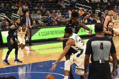 Orlando Magic, 19 Ocak 2019 Cumartesi günü Orlando Florida 'daki Amway Arena' da Milwaukee Doları 'na ev sahipliği yapıyor. Fotoğraf: Marty Jean-Louis