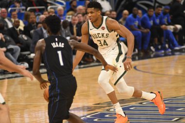 Orlando Magic, 19 Ocak 2019 Cumartesi günü Orlando Florida 'daki Amway Arena' da Milwaukee Doları 'na ev sahipliği yapıyor. Fotoğraf: Marty Jean-Louis