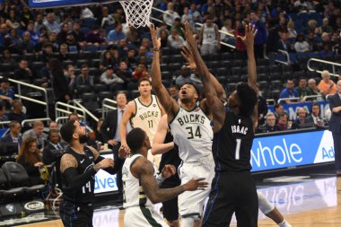 Orlando Magic, 19 Ocak 2019 Cumartesi günü Orlando Florida 'daki Amway Arena' da Milwaukee Doları 'na ev sahipliği yapıyor. Fotoğraf: Marty Jean-Louis