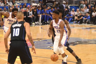 Orlando Magic, 25 Mart 2019 tarihinde Orlando Florida 'daki Amway Arena' da Philadelphia 76ers 'a ev sahipliği yaptı. Fotoğraf: Marty Jean-Louis