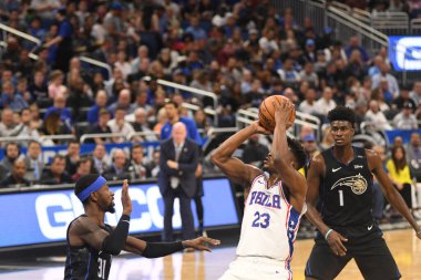 Orlando Magic, 25 Mart 2019 tarihinde Orlando Florida 'daki Amway Arena' da Philadelphia 76ers 'a ev sahipliği yaptı. Fotoğraf: Marty Jean-Louis