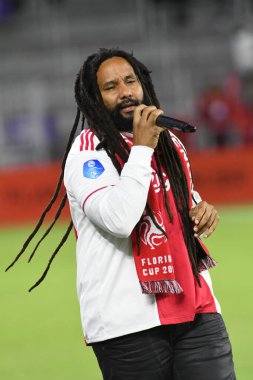 Bob Marley 'nin Oğlu Ky-Mani Marley, 10 Ocak 2019 Perşembe günü Orlando City Stadyumu' nda Florida Kupası sırasında sahne alıyor. Fotoğraf: Marty Jean-Louis, 2019. Fotoğraf: Marty Jean-Louis