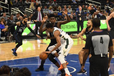 Orlando Magic, 19 Ocak 2019 Cumartesi günü Orlando Florida 'daki Amway Arena' da Milwaukee Doları 'na ev sahipliği yapıyor. Fotoğraf: Marty Jean-Louis