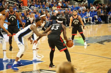 Orlando Magic 21 Nisan 2019 tarihinde Orlando Florida 'daki Amway Arena' da oynanan NBA Playoff 1 'de Toronto Rapters' a ev sahipliği yapıyor. Fotoğraf: Marty Jean-Louis Fotoğraf: Marty Jean-Louis