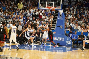 Orlando Magic 19 Nisan 2019 Cuma günü Orlando Florida 'daki Amway Arena' da düzenlenen NBA Playoff 1 'de Toronto Rapters' a ev sahipliği yapıyor. Fotoğraf: Marty Jean-Louis