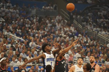 Orlando Magic 19 Nisan 2019 Cuma günü Orlando Florida 'daki Amway Arena' da düzenlenen NBA Playoff 1 'de Toronto Rapters' a ev sahipliği yapıyor. Fotoğraf: Marty Jean-Louis