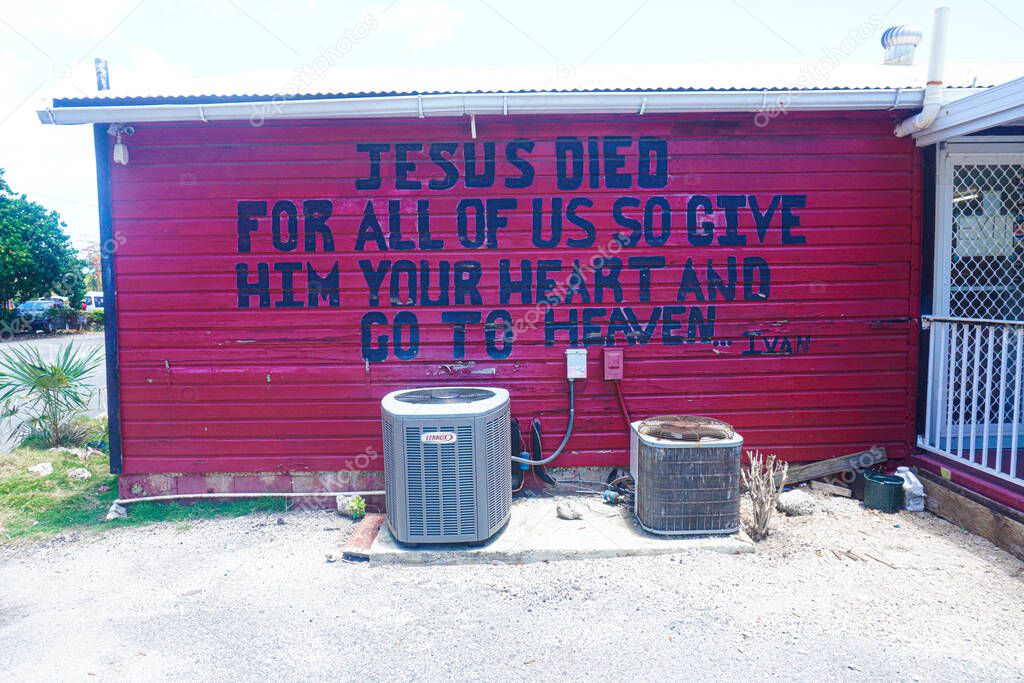 Jesus died for all of us  so give Him your heart and go to heaven painting in the Caymond Island near 