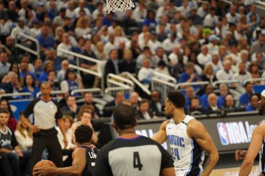 Orlando Magic 19 Nisan 2019 Cuma günü Orlando Florida 'daki Amway Arena' da düzenlenen NBA Playoff 1 'de Toronto Rapters' a ev sahipliği yapıyor. Fotoğraf: Marty Jean-Louis