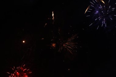 Gece gökyüzünde parlak havai fişekler Fotoğraf: Marty Jean-Louis