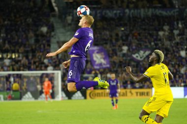 Orlando City 'nin defans oyuncusu Robin Jansson 13 Temmuz 2019 Cumartesi günü Orlando, Florida' daki Exploria Stadyumu 'nda kaleye kafa attı. Fotoğraf: Marty Jean-Louis