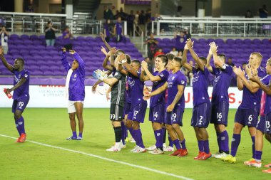 Orlando City SC, 19 Haziran 2019 Çarşamba günü Orlando 'daki Exploria Stadyumu' nda düzenlenen ABD Açık Kupası sırasında New England Devrimi 'ne ev sahipliği yaptı. Fotoğraf: Marty Jean-Louis
