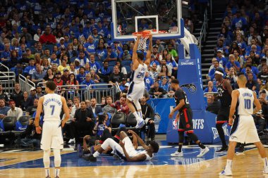 Orlando Magic 21 Nisan 2019 tarihinde Orlando Florida 'daki Amway Arena' da oynanan NBA Playoff 1 'de Toronto Rapters' a ev sahipliği yapıyor. Fotoğraf: Marty Jean-Louis Fotoğraf: Marty Jean-Louis