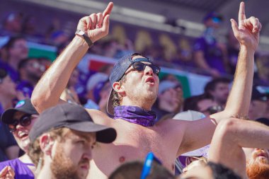 Orlando City SC Fan, 19 Mayıs 2019 'da Orlando City Stadyumu' nda FC Cincinatti karşısında 5-1 'lik galibiyeti kutluyor. Fotoğraf: Marty Jean-Louis