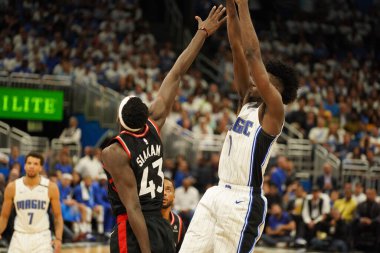 Orlando Magic 19 Nisan 2019 Cuma günü Orlando Florida 'daki Amway Arena' da düzenlenen NBA Playoff 1 'de Toronto Rapters' a ev sahipliği yapıyor. Fotoğraf: Marty Jean-Louis