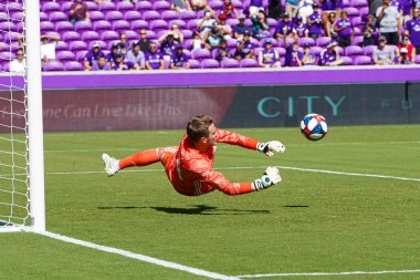 Cincinnati FC kalecisi Spencer Richey (18) 19 Mayıs 2019 'da Orlando City Stadyumu' nda penaltı vuruşunu engelledi. Fotoğraf: Marty Jean-Louis
