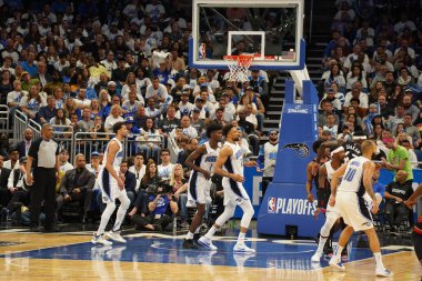 Orlando Magic 19 Nisan 2019 Cuma günü Orlando Florida 'daki Amway Arena' da düzenlenen NBA Playoff 1 'de Toronto Rapters' a ev sahipliği yapıyor. Fotoğraf: Marty Jean-Louis