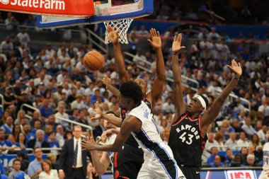 Orlando Magic 19 Nisan 2019 Cuma günü Orlando Florida 'daki Amway Arena' da düzenlenen NBA Playoff 1 'de Toronto Rapters' a ev sahipliği yapıyor. Fotoğraf: Marty Jean-Louis