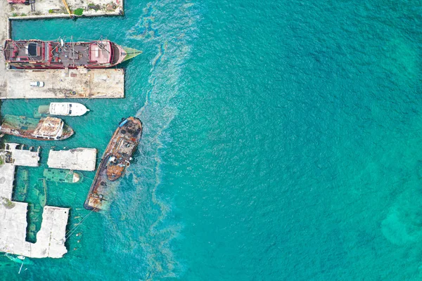 Foto Aérea Barco Naufragado Hermosa Isla Nassau Bahamas Crédito Foto — Foto de Stock