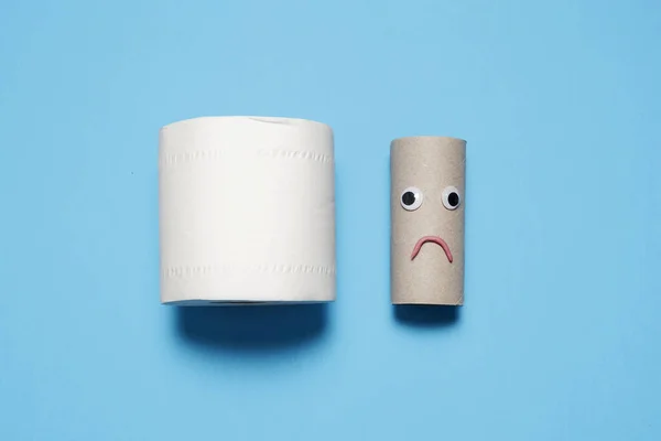 Full Roll Toilet Paper Next Sad Frowning Empty Roll Googly — Stock Photo, Image