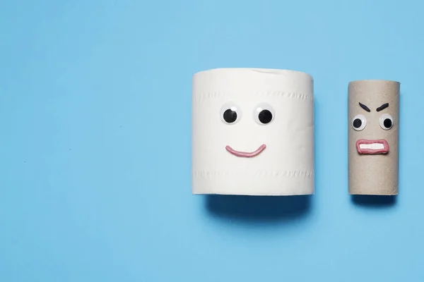 Happy Smiling Full Roll Toilet Paper Next Angry Empty Roll — Stock Photo, Image