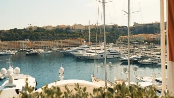 Bateau dans la nuit de la belle ville de Monaco — Video