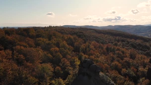 Vuelo en avión no tripulado en hermosos paisajes. Otoño de oro en Europa — Vídeos de Stock