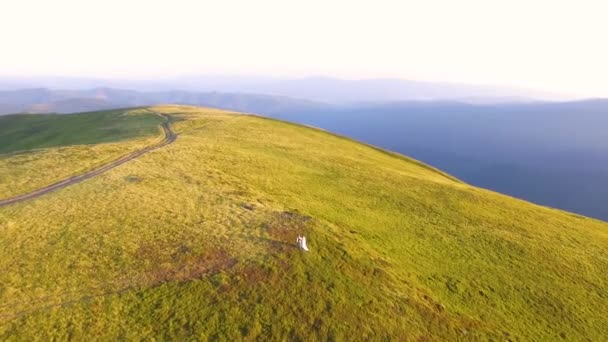 Κηφήνας που πετάει πάνω από τα Ουκρανικά Καρπάθια. Βουνά σε μια ηλιόλουστη καλοκαιρινή μέρα — Αρχείο Βίντεο
