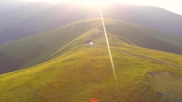 Dron przelatujący nad Karpatami Ukraińskimi. Góry w letni słoneczny dzień — Wideo stockowe