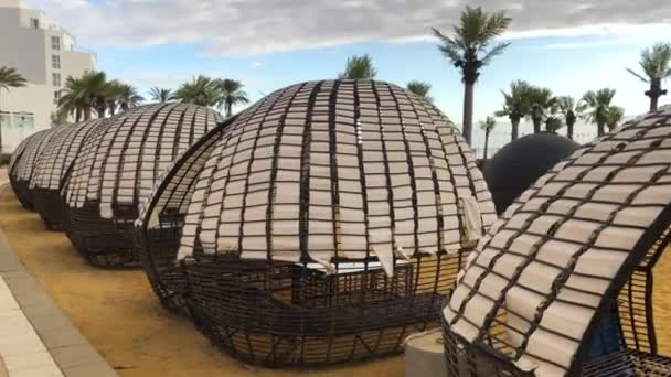 Gazebo e palme sulla costa del Mar Morto in Israele — Video Stock