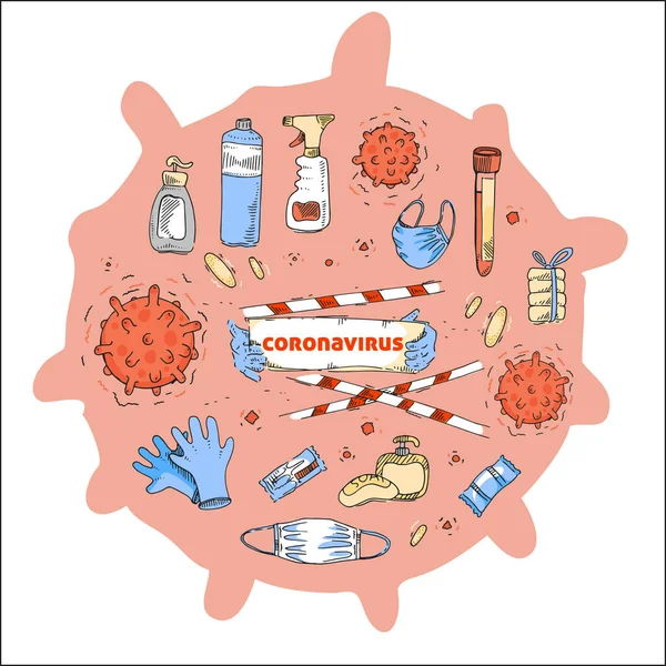 Mittel Zum Individuellen Schutz Und Zur Prävention Von Coronavirus Infektionen — Stockvektor