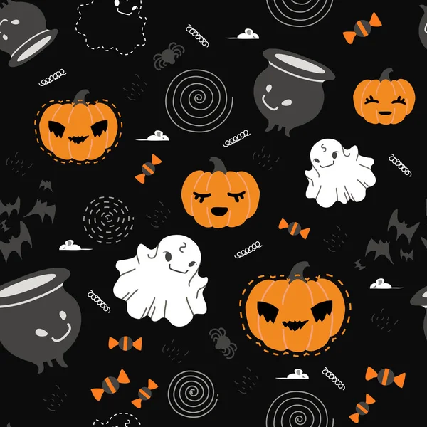 Zökkenőmentes Minta Halloween Tök Dekoratív Elemei Halloween Témájú Lapos Stílusban — Stock Vector