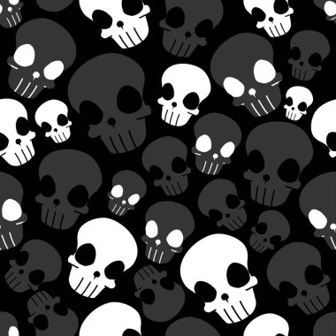 Farklı boyutlarda kafatasları olan kusursuz cadılar bayramı deseni, düz stil, hediye paketi, tekstil veya tatil süslemeleri için. Vektör deseni