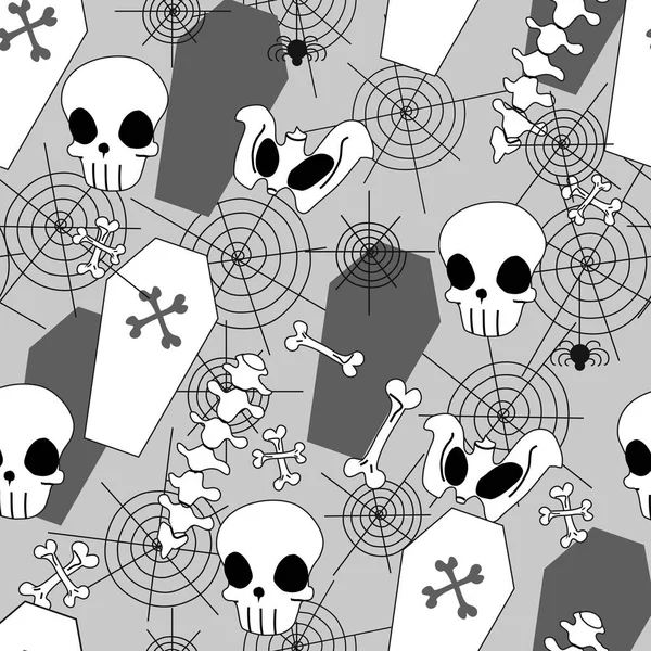 Patrón Sin Costuras Halloween Con Cráneo Esqueleto Huesos Columna Vertebral — Archivo Imágenes Vectoriales