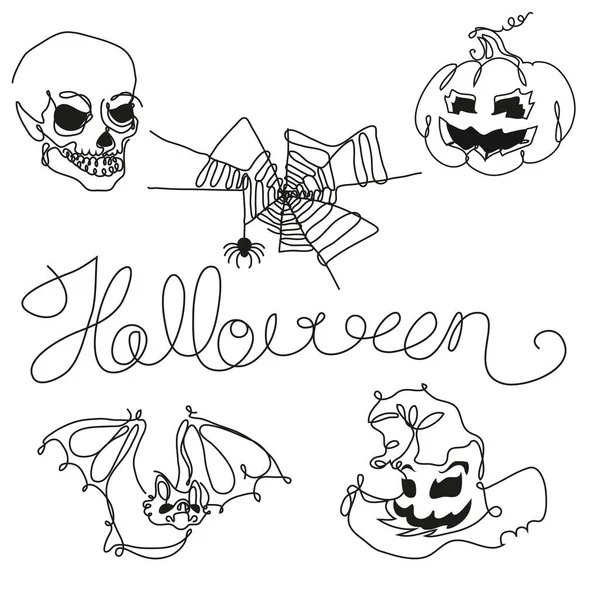 Halloween Elemek Sorban Művészeti Stílus Beleértve Denevér Tök Koponya Pókháló — Stock Vector