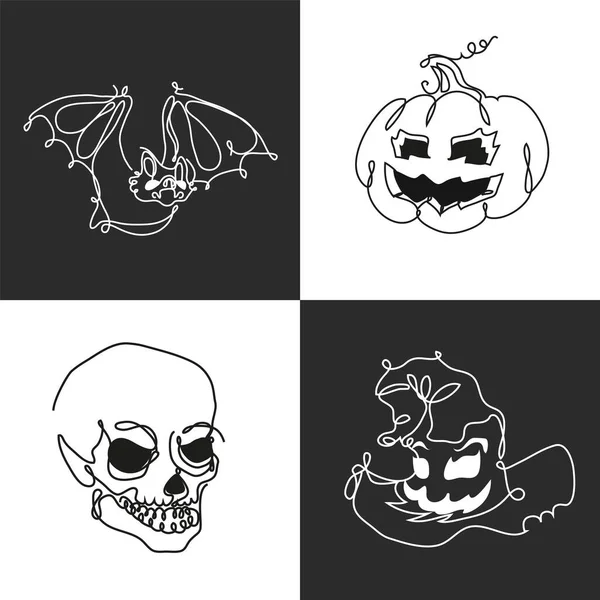 Halloween Elemek Sorban Művészeti Stílusban Beleértve Denevér Tök Koponya Boszorkány — Stock Vector