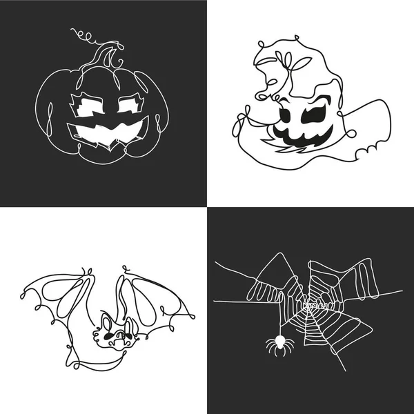 Halloween Elemek Sorban Művészeti Stílus Beleértve Denevér Tök Pókháló Boszorkány — Stock Vector