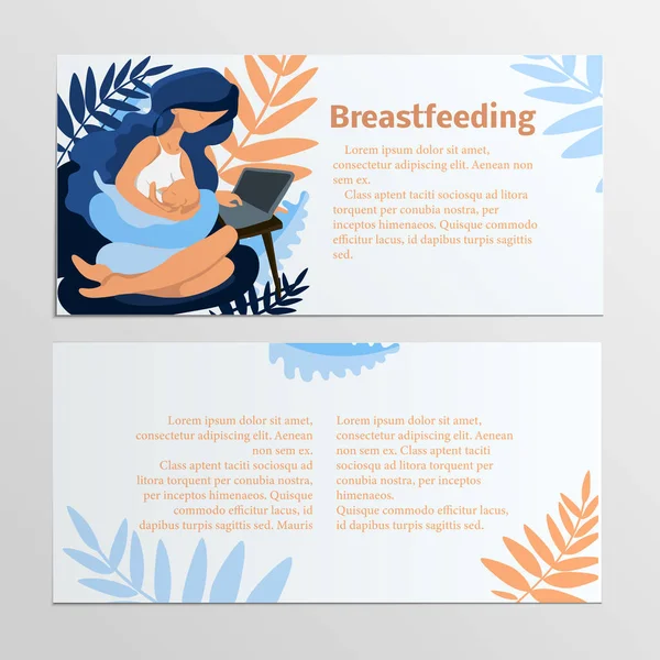 Model Flyer Breastfeeding Lecture Depicting Woman Breastfeeding Newborn Baby Working — Stock Vector