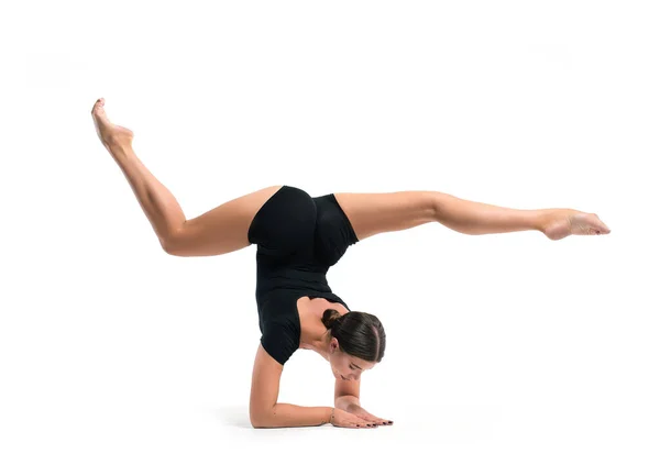 Beautiful Athletic Young Girl Gymnast Sportswear Training Element Gymnastics Performs — Stock Photo, Image