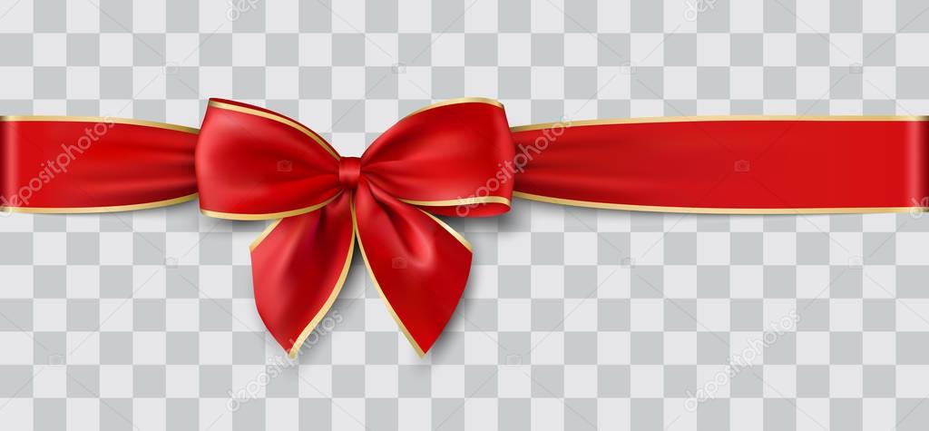 red ribbon and bow with gold for Christmas, vector illustration
