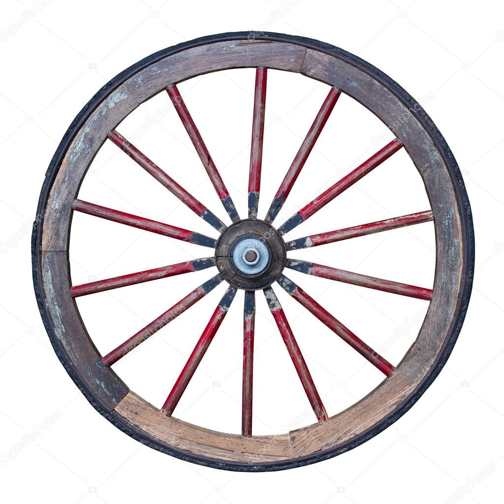 wooden wheel isolated on white background with clipping path included